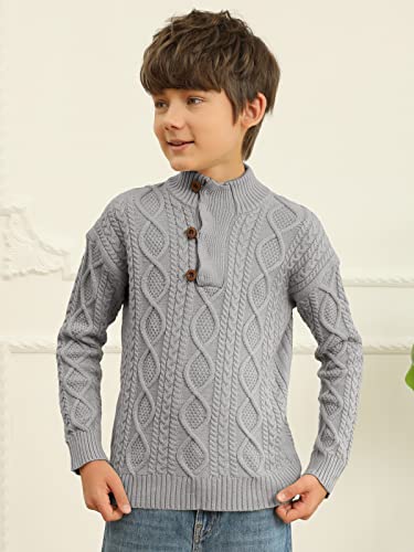 Kingdenergy Kids Sweaters Boys Turtleneck Button Up Cable Knit Winter Warm Long Sleeve Pullover Sweater Tops Grey #TOP4