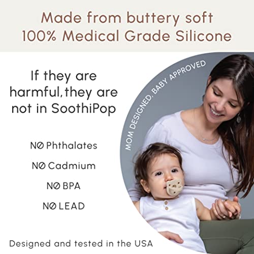 Soothipop (2 Pack) 3 Month+ Silicone Pacifier Shaped Baby Teething Toy - Freezable & Chewable Baby Teether - Soft, Textured Surfaces Massage & Soothe Infant Sore Gums - Flower (Beige & Pink) #TOP5