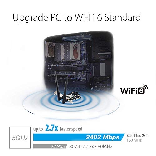 Image of ASUS PCE-AX3000 WiFi 6 (802.11ax) Adapter with 2 External Antennas. Supporting 160MHz for Total Data Rate up to 3000Mbps, Bluetooth 5.0, WPA3 Network Security, OFDMA and MU-MIMO