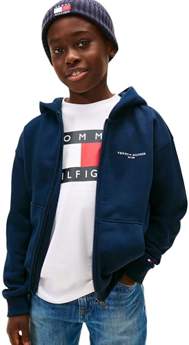 Tommy Hilfiger Bambini Unisex Felpa con Cappuccio e Zip Mini Corp e Orlo in Maglia a Costine, Blu (Dark Night Navy), 5 Anni