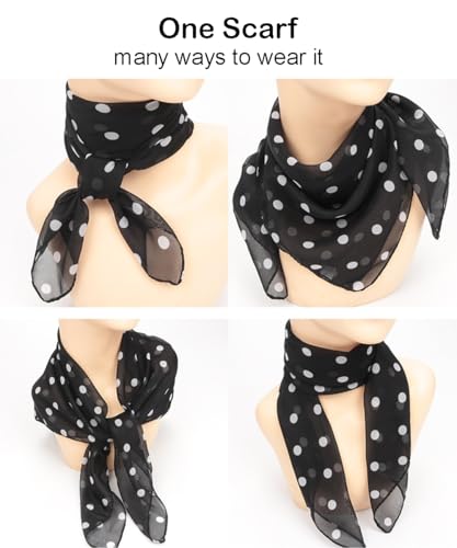 Women Polka Dots Scarf 50s Retro Chiffon Scarf Neck Head Square Scarf3