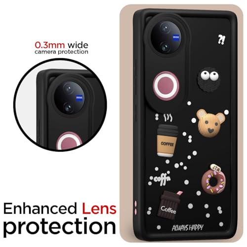 Image of Bintage Cute Fun Taddy| 3D Ball Bear| Donut| Coffee Rubber Case Camera Protection Back Cover Compatible for IQOO Z10R / Vivo V50e 5G - Black