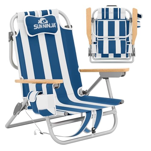 Image of SUN NINJA Portable Folding Beach Chair for Adults, 5 Recline Positions