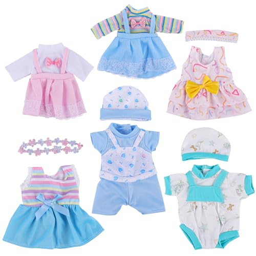 BABESIDE 6 Pcs Baby Doll Clothes Set Doll Clothes for 8-10 Inch Dolls & Toys Cute Pretend Play Doll Outfits Pretend Play Accessories for Girls Age 3+ (No Dolls)