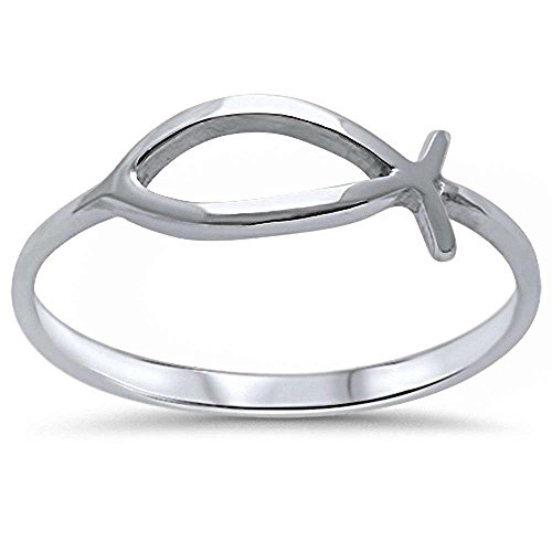 CloseoutWarehouse 925 Sterling Silver Open Christian Fish Ring