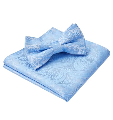 Image of HISDERN Bow Ties for Men Paisley Floral Pre-tied Bowtie Pocket Square Set Men's Formal Bow Ties Wedding Party