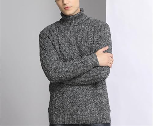 Men’S Cotton Turtleneck Sweater Fleece Warm Pullover Plaid Pattern Plus Size Casual Long Sleeve Winter Top Jumper3