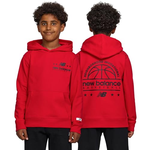 New Balance Boys Graphic Hoodie – Premium Comfy Cotton Blended Fleece Pullover Sweatshirt for Kids, Sizes 4-20 Red