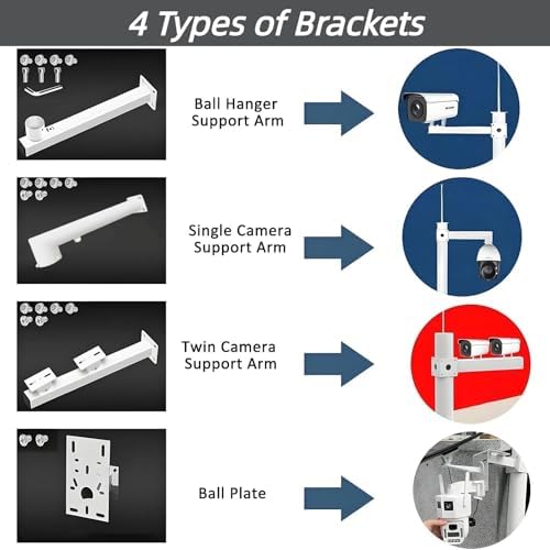 Adjustable Outdoor Security Camera Mounting Pole, 8FT-20FT Height, Segmented Design with 4 Brackets & Cross Arms, Durable Camera Mounting Solution (18ft)