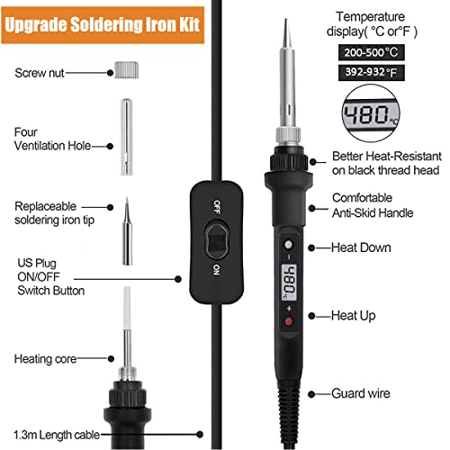 Serplex AC Soldering Iron Kit 80W/220V 200-500°C Temperature Adjustable Soldering Iron With Lcd Digital Display Welding Tool Fast Heating Solder Iron Soldering Kit With 5 Different Soldering Tips