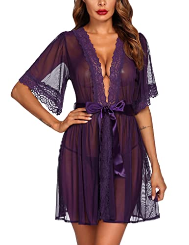 Avidlove Women Lingerie Kimono Robe Babydoll Lingerie Sheer Mesh Nightgown