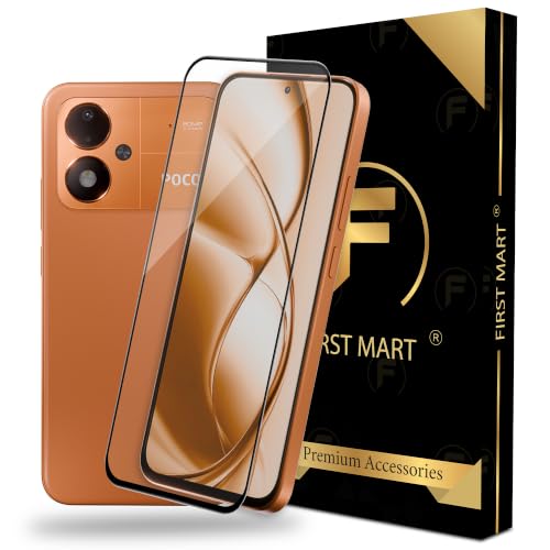 Image of FIRST MART Tempered Glass for Poco M8 Power, 9H Full-Glue Screen Protector, 3D Edge-to-Edge, HD Clear, Oleophobic, Case-Friendly, Black, Pack of 1
