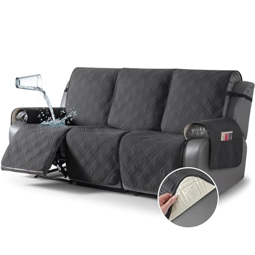 Image of TAOCOCO 100% Waterproof Recliner Sofa Cover, Non Slip Split Couch Covers for Reclining Couches with Elastic Straps, Reclining Sofa Cover Furniture Protector for Kids Pets(3 Seater, Charcoal Gray)