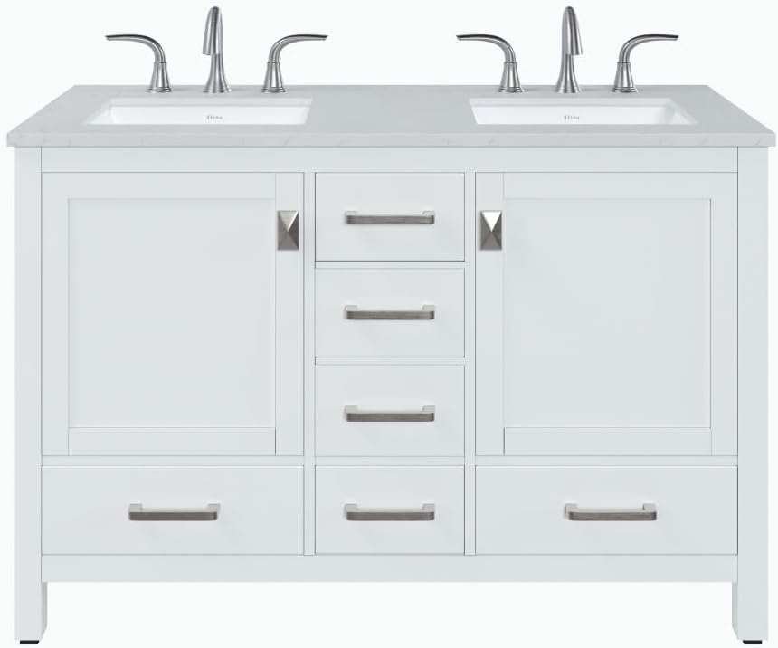 Eviva Aberdeen 48 in. White Double Sink Bath Vanity with Carrara Quartz Top and Undermount Porcelain Sinks