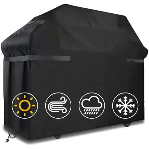 TENOVER BBQ Cover, Waterproof Heavy Duty BBQ Grill Cover Oxford Fabric Waterproof, Windproof, Rip-Proof& UV Resistant w/ Storage BagWeber, Brinkmann, Char Broil etc(145x61x117cm), Silver (TD-145A) Cover