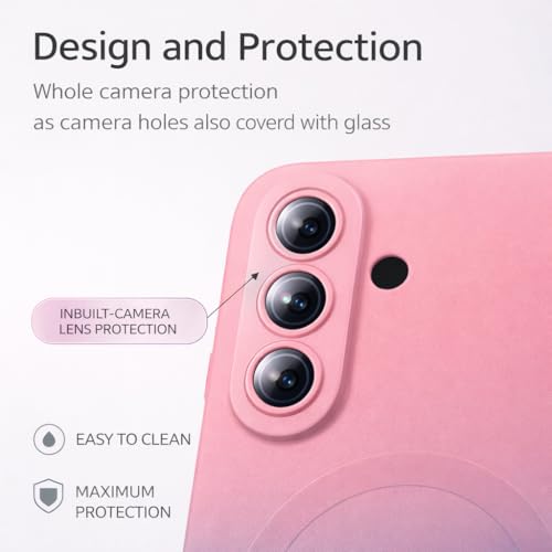 Image of amazon basics Gradient Mag-Safe Case for Samsung Galaxy A17 / M17 / F17 5G | Soft Silicone Shockproof Cover with Camera Protection | Slim Lightweight Design | Smooth Touch & Durable - Pink & Blue