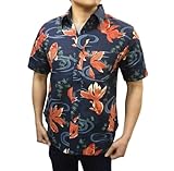 [衣櫻] ころもざくら 半袖 シャツ SA-1695 和柄 金魚 サザンクロス レギュラーシャツ 日本製 メンズ (JP, アルファベット, L, ネイビー)