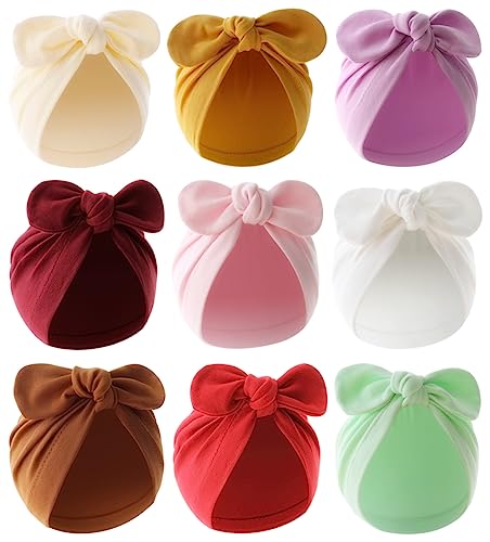 Image of QandSweet 0-24 Months Newborn Girls' Hats Cotton and Linen Cap Infant Big Bow Hat Baby Shower