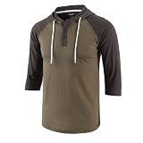 Demucy Mens Hoodies Shirt Casual Athletic Workout Fashion Hooded Lightweight Jersey Sweatshirt 3/4 Sleeve with Drawstring ARMY/HEATHER CHARCOAL L
