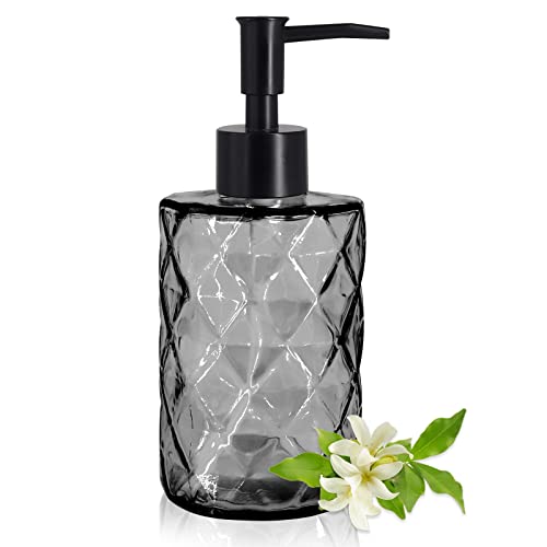 Diamond Glas Seifenspender 330 Ml Mit Kunststoffpumpe FüR KüChe, Bad, Pumpe Aus Klarglas Und Kunststoff, FüR Handseife, Seife, Lotion, SpüLmittel, FlüSsigseifen (Schwarz) Cover