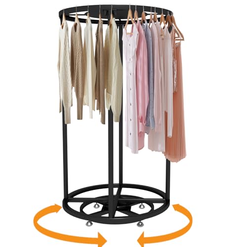 Rotatable Round Garment Display Rack, Floor-Standing Double Space Multi-Purpose Metal Shelf for Clothes Storage, Commercial Clothing Organizer in Retail Boutiques (Black, 27.6\"x 51.2\")