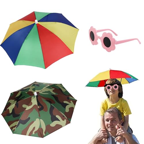 Guarda-chuva de cabeça, 2 peças chapéu guarda-chuva, gorro guarda-chuva, chapéu guarda-chuva de cabeça, chapéu guarda-chuva dobrável, chapéu guarda-chuva com faixa elástica, guarda-chuva de cabeça