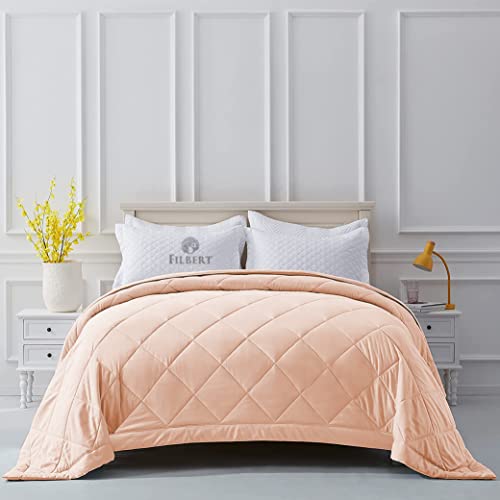 Image of Filbert Microfiber 250 GSM Diamond Stitch Double Bed Comforter Blanket for All Season Light Weight (92 inch x 106 inch Inches /233cm x 269cm) - Comforter King Size|Peach
