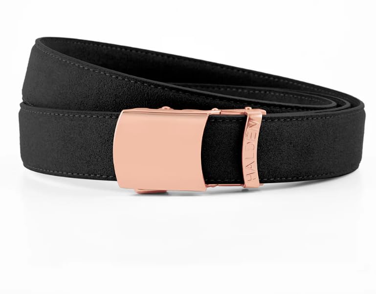 Image of HALDEN Micro Fiber Suede Belt for Men | Vegan Ratchet Belt with Magnetic Auto-Lock Buckle | Adjustable Formal Belt Fits Up to 44 Inch Waist