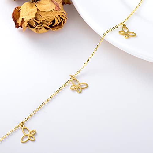 Image of SISGEM 14K Real Gold Butterfly Anklet for Women,Yellow Gold Butterfly Anklets Bracelets Beads Station Anklet Double Foot Link Beach Anklets Anniversary Birthday Jewelry Gifts for Wife Mom 8''+2''