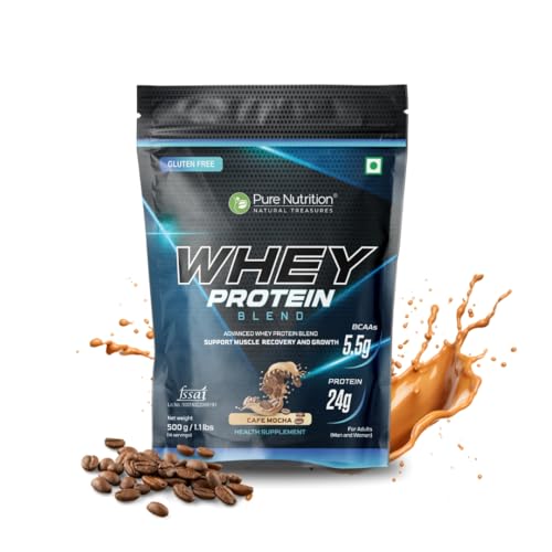 Image of Pure Nutrition Whey Protein Powder Blend (Isolate + Concentrate) | Whey Isolate Protein Powder with Whey Protein Concentrate Supports Muscle Recovery and Growth for both men and women - 500g Cafe Mocha Flavor