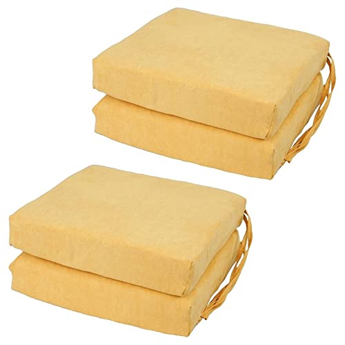 Yellow Color Highly Comfortable Square Patio Chair Cushions Set of 4 in Box-Edged, Zipper-Closed Design | 16 in. D X 16 in. W X 3 in. H Size | Ties Included, Durable Reversible and Removable Cover