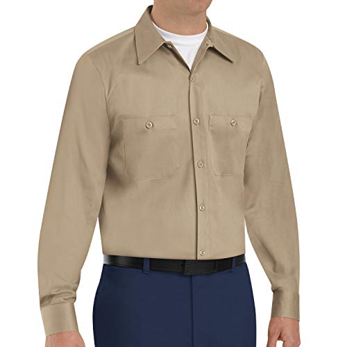 Red Kap Men s Wrinkle-Resistant Cotton Work Shirt, Khaki, Large