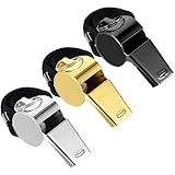 Yuomeaz 3 Stück Trillerpfeife Metall mit Umhängeband, Edelstahl Basketballpfeifen Schiedsrichterpfeifen für Sport, Lauter Klang Goldene Pfeifen für Fußball, Basketball, Notfälle, 3 Farben
