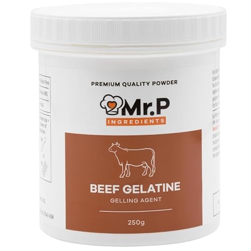 Mr.P Ingredients Beef Gelatine 250g 250 Bloom Powder Unflavoured Stabiliser Gelling Aerating Agent Instant Gluten Free Non-GMO Halal (Recyclable Pot)