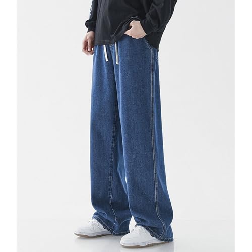 Men's Drawstring Elastic Waist Jean Regular Fit Lightweight Denim Pants Loose Straight with Pockets Men Jeans2
