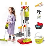 Kids Cleaning Toys Set,14PCS Toddler Cleaning Toys with Broom and Dustpan Mop set, 2in1 Vacuum That Really Works,Toddler Vacuum Cleaner, Pretend Play Cleaning Supplies for Boys Girls Age 3-8 (Red)
