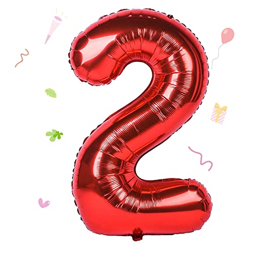 Image of 40 inch Number Balloon 0-9 Red Large Number 2 Balloons,Digital Balloons for Birthday Party Celebration Decorations Supplies, Helium Foil Number Balloons for Wedding Anniversary