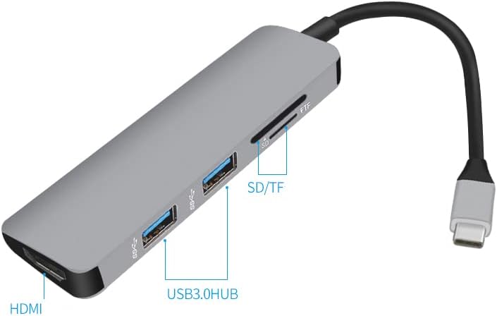 smartgift be generous to your lovers 5 Port Macbook uyumlu Type C USB 3.0 Hub HDMI SD/TF Çevirici Dönüştürücü Çoklayıcı Çoğaltıcı (GÜMÜŞ) - Görsel 2