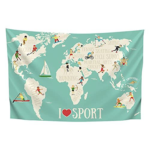Tapestry Wall Hanging 57 x 79in Polyester Wall Tapestries Bedding Picnic Blanket Sofa Cover Tablecloth Dorm Porch Hanging Beach Shawl Green Sports Map M-POOWE