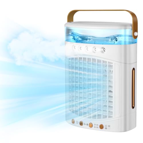 La Mejor Recopilación de Enfriador de Aire Portatil al mejor precio. 48 Ventilador de Aire Acondicionado, Mini Enfriador de Aire Evaporativo, 2 Velocidades y 3 Modos de Pulverización con Tanque de Agua de 600 Ml, Luz Led de 7 Colores, para Dormitorio,...