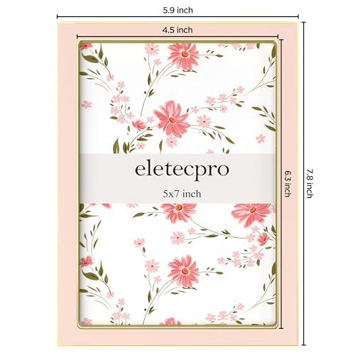 Image of eletecpro 5x7 Enamel Picture Frame Set of 2 with Real Glass Cover, Cute Photo Frame with Gold Metal Edge, Horizontal and Vertical Display Pictures 5 by 7 for Tabletop and Wall Decor, Pink