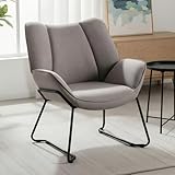 chairus Leinen Loungesessel für Wohnzimmer Balkon Modern Gepolstert Polsterstuhl Relaxsessel mit Metallbeinen (Grau)