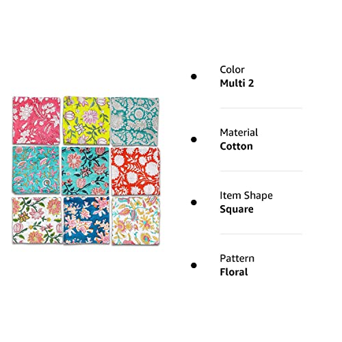 Reynosohomedecor Cotton Cloth Napkins Set Of 10 Hand Block Printed Size 16 X 16 Kitchen Dining Room Table #TOP5