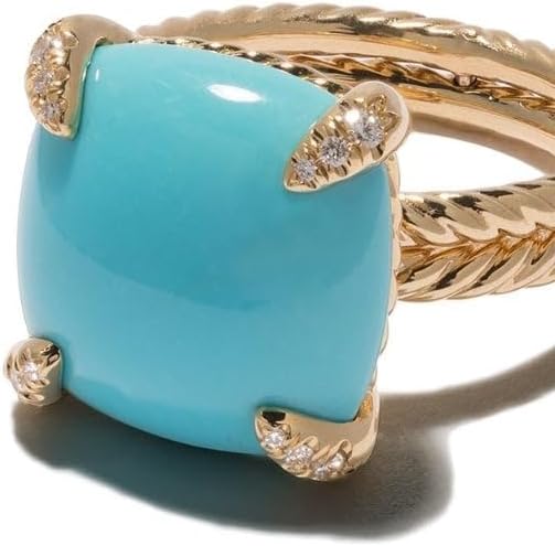 Turquoise Cushion Braided Statement Ring | Lab Grown Diamond & Gold Plated Ring | Sterling Silver Rings for Women | Statement Rings for Women | Fashion Jewelry | Promise Fashion Bands