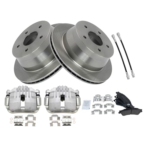 Image of TRQ Rear Brake Pad and Rotor Set Semi Metallic Rotors Calipers Compatible with 1999-2005 Chevrolet Blazer 2000-2004 S10 1998-2001 GMC Jimmy Oldsmobile Bravada 2000-2003 Sonoma 1998-2000 Isuzu Hombre