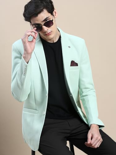 Image of SHOWOFFFF Men Solid Single Breasted Casual Blazer | Notched Lapel Full Sleeves Cotton Blazer for Mens | Slim Fit Regular Length Blazer for Men's