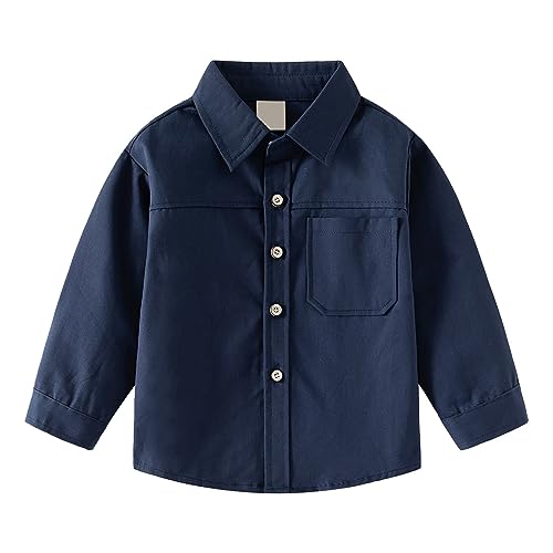 Toddler Boys Button Down Shirts Long Sleeve Uniform School Fall Shirt Kids Gentleman Soft Solid Big Boy Clothes