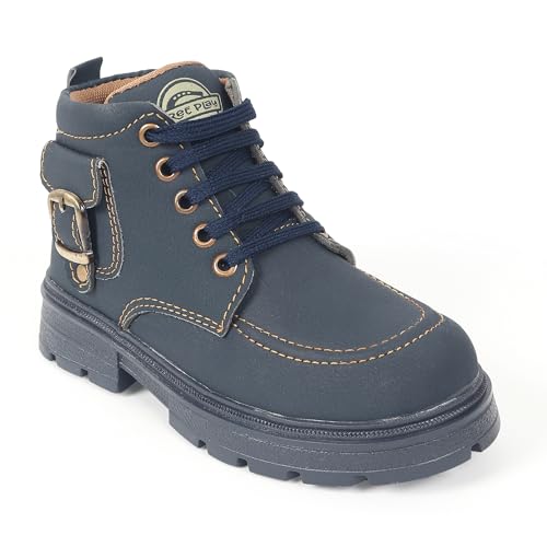 Image of Freeplay Kids Boys Lace-Up Ankle Boots with Buckle Strap | Stylish Casual Outdoor Boots | Anti-Slip Durable Sole | Comfortable Fit | Black, Blue, Green, Tan