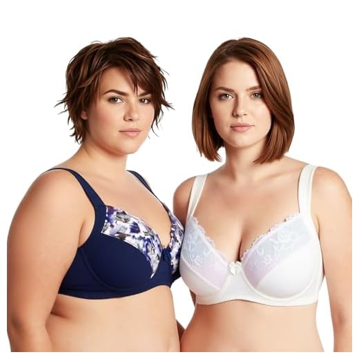 Curve Muse Übergröße Ungefüttert Bügel Spitzen-BH mit gepolsterten Schultergurten-2er Pack-Sahne, Marine-100E