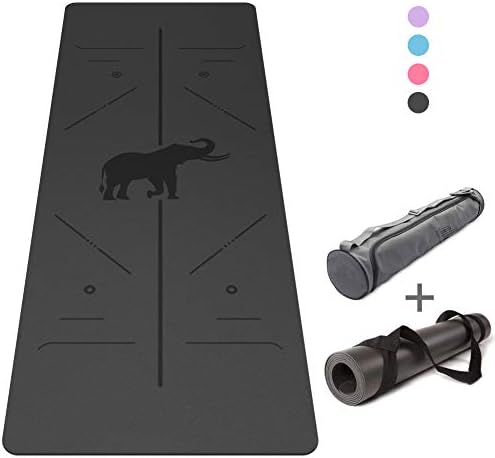 Performance Premium Yoga Mat 5mm Thick 7.8Lbs Heavy Non Slip Nature Rubber Yoga Mat with Alignment Lines, 72" x 26.8"